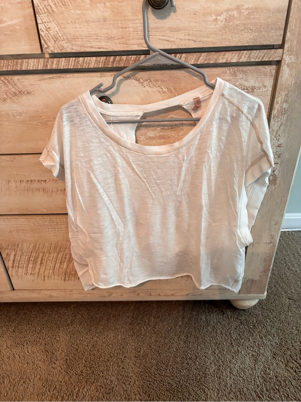 Free People White Cropped Short Sleeve Scoop Neck Top